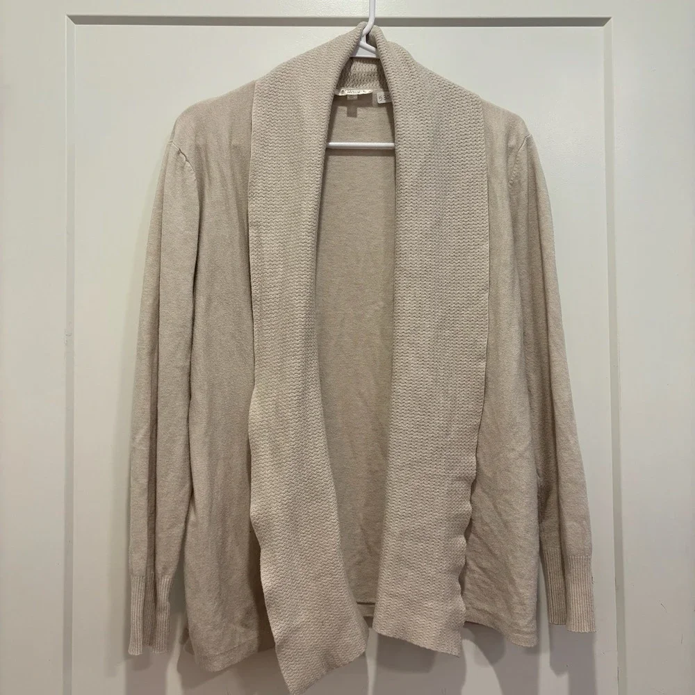 Essentials Milano Womens Beige Open Front Shawl Collar Knit Cardigan‎ Sweater L